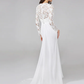 Wedding Dresses V NeckChiffon Floral Lace Long Sleeve Romantic Boho Illusion Sleeve with Lace