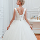 Ball Gown Wedding Dresses V Neck Court Train Tulle Regular Straps Simple Glamorous Backless