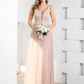 A-Line Plunging Neck Floor Length Tulle Bridesmaid Dress with Appliques Beautiful