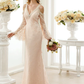 Wedding Dresses Plunging Neck Sheer Lace Long Sleeve Wedding Dress in Color Open Back Floral Lace with Bow(s)