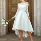 A-Line Wedding Dresses Off Shoulder Asymmetrical Lace Long Sleeve Casual Plus Size Illusion Sleeve with Lace Crystal