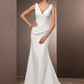 Wedding Dresses V Neck Court Train Chiffon Over Satin Regular Straps Vintage Backless Elegant