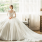 Ball Gown Wedding Dresses V Neck Chapel Train Tulle Long Sleeve Formal with Pleats