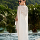 Wedding Dresses V Neck Court Train Chiffon Long Sleeve with Beading Pure Color