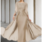 Mother of the Bride Dress Elegant Sparkle & Shine Jewel Neck Asymmetrical Floor Length Chiffon Lace 3/4 Length Sleeve with Sequin