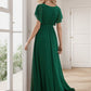 A-Line Pleated Chiffon Tie-Waist Evening Dress V-neck Party Dress