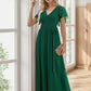 A-Line Pleated Chiffon Tie-Waist Evening Dress V-neck Party Dress