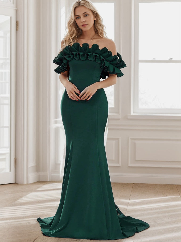 Off the Shoulder A Line Mermaid Maxi Evening Gown Sexy Party Dress