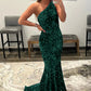 Coral Sequins One Shoulder Mermaid Long Prom Dress Sparkly Evening Dresses
