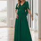 Deep V Neck Lace Bodice Long Flowy Evening Dress Sexy
