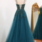 A-Line Tulle Long Appliqued Prom Dress With Slit Beautiful