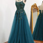A-Line Tulle Long Appliqued Prom Dress With Slit Beautiful