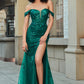 Dark Green Mermaid Off The Shoulder Applique Prom Dress with Slit Sexy Evening Dresses