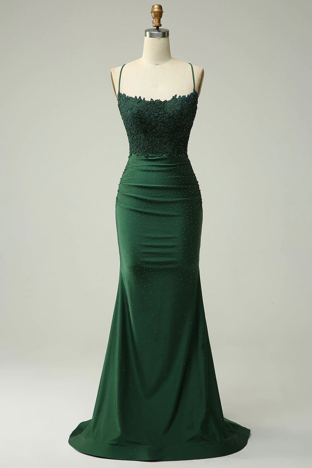 Dark Green Beaded Long Prom Dress with Appliques Sexy