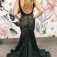 Sparkly Deep V Neck Sequin Mermaid Prom Dress Sparkly Evening Dresses