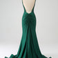 Sparkly Light Blue Mermaid Spaghetti Straps Beaded Long Prom Dress with Slit Sexy Evening Dresses