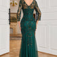 Dark Green Mermaid Beading Prom Dress with Long Sleeves Sexy Evening Dresses