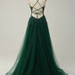 Straps Back Long Prom Dress with Appliques V-neck Sexy