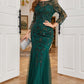 Dark Green Mermaid Beading Prom Dress with Long Sleeves Sexy Evening Dresses