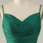 Spaghetti Straps Long Prom Dress V-neck Pure Color Dark Green