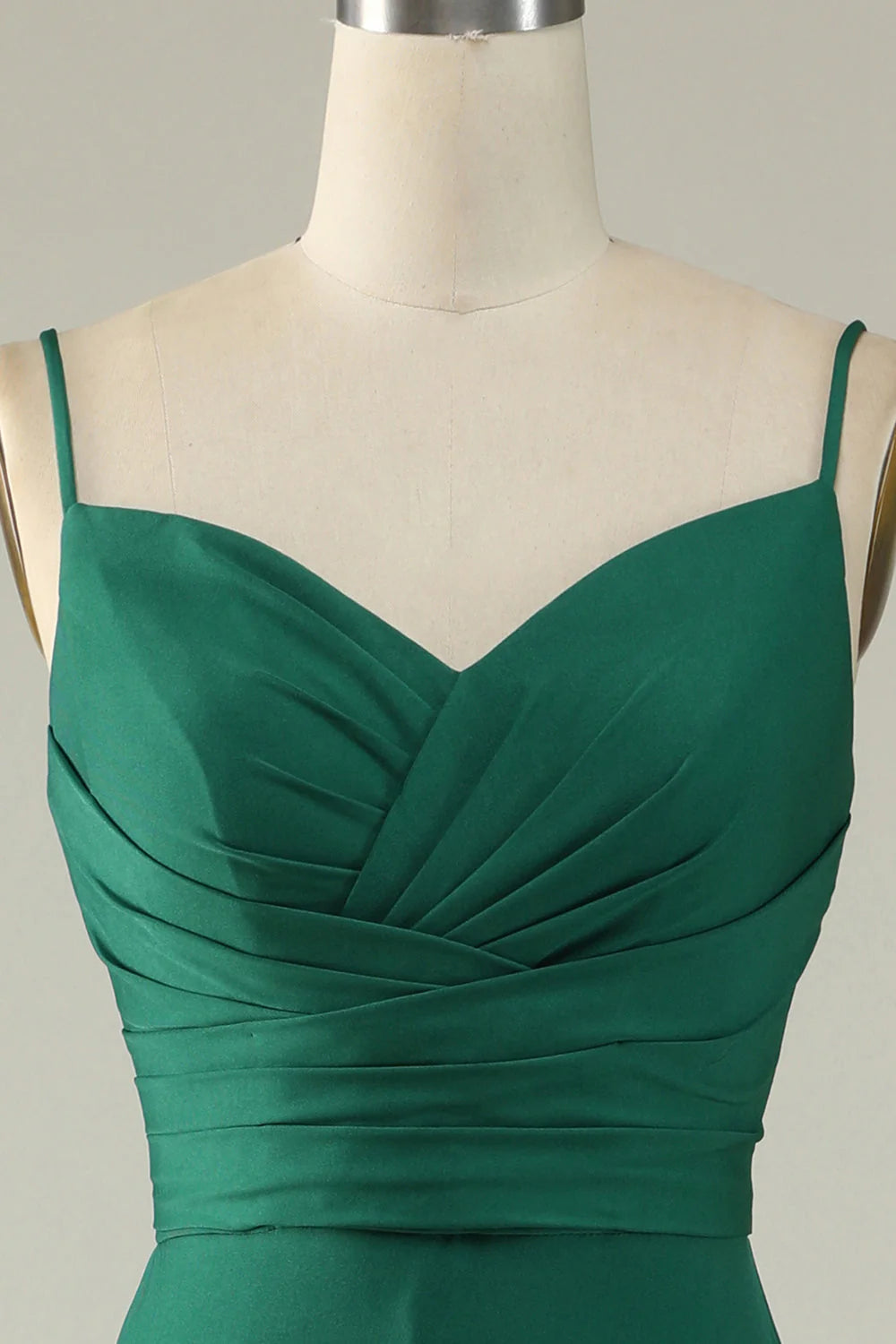 Spaghetti Straps Long Prom Dress V-neck Pure Color Dark Green