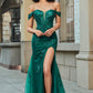 Dark Green Mermaid Off The Shoulder Applique Prom Dress with Slit Sexy Evening Dresses