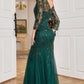 Dark Green Mermaid Beading Prom Dress with Long Sleeves Sexy Evening Dresses