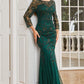 Dark Green Mermaid Beading Prom Dress with Long Sleeves Sexy Evening Dresses