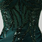 Sparkly Dark Green Mermaid Sequin Pleated Corset Prom Dress With Slit Evening Dress