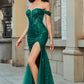 Dark Green Mermaid Off The Shoulder Applique Prom Dress with Slit Sexy Evening Dresses