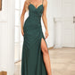 Mermaid Spaghetti Straps Dark Green Long Prom Dress with Beading Sexy Evening Dresses