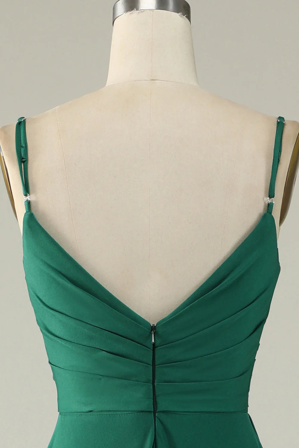 Spaghetti Straps Long Prom Dress V-neck Pure Color Dark Green