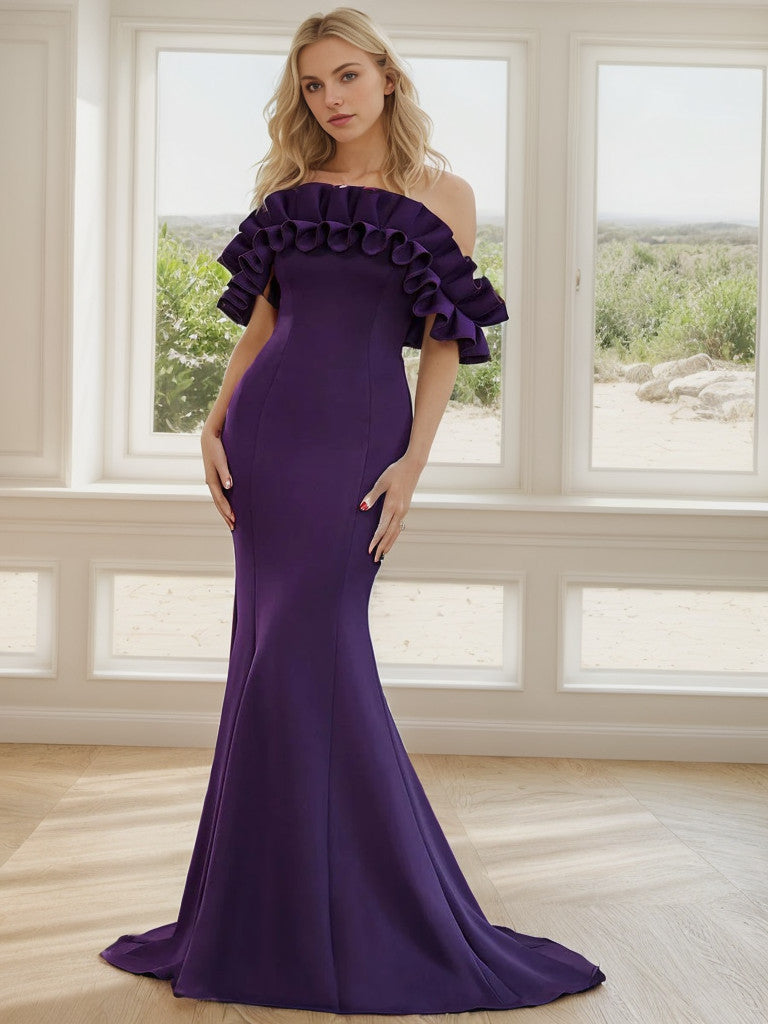 Off the Shoulder A Line Mermaid Maxi Evening Gown Sexy Party Dress