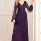 Sparkly Dark Purple Tulle Long Prom Dress Sexy Evening Dresses