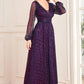 Sparkly Dark Purple Tulle Long Prom Dress Sexy Evening Dresses