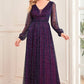 Sparkly Dark Purple Tulle Long Prom Dress Sexy Evening Dresses