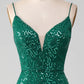 Dark Green Mermaid Sparkly Beaded Sequins Long Prom Dress with Slit Sexy Evening Dresses