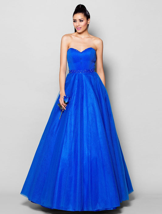 Ball Gown Lace Up Dress Formal Evening Floor Length Sleeveless Sweetheart Tulle with Beading