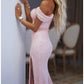 Sheath/Column Off-The-Shoulder Floor-Length Prom Dresses Sparkly Evening Dresses