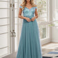 Shiny Sequin Bodice Off the Shoulder Maxi Tulle Evening Dress Sparkly