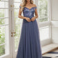 Shiny Sequin Bodice Off the Shoulder Maxi Tulle Evening Dress Sparkly