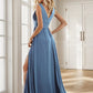 Chiffon High Slit Sleeveless V-Neck Empire Waist Formal Evening Dress Sexy Party Dress