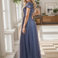 Shiny Sequin Bodice Off the Shoulder Maxi Tulle Evening Dress Sparkly