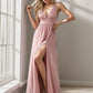 Sleeveless V-Neck Empire Waist High Slit Floor-Length Evening Dress Sexy Party Dress