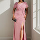 Plus Size Front Slit Short Sleeve With Sequin Mother of the Bride Dress Sexy
