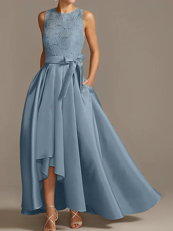 A-line/Princess collar sleeveless pleated lace mother of the bride dress Evening Dresses With Bow