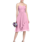 A-Line Sweetheart Neckline Knee Length Chiffon Bridesmaid Dress with Criss Cross Ruched Draping Open Back Pure Color