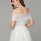 A-Line White Elegant Engagement Cocktail Party Dress Off Shoulder Sleeveless Tea Length Organza with Criss Cross