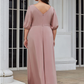A-Line V Neck Floor Length Satin Stretch Satin Bridesmaid Dress with Ruching Plus Size
