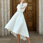 A-Line Wedding Dresses Off Shoulder Asymmetrical Lace Long Sleeve Casual Plus Size Illusion Sleeve with Lace Crystal